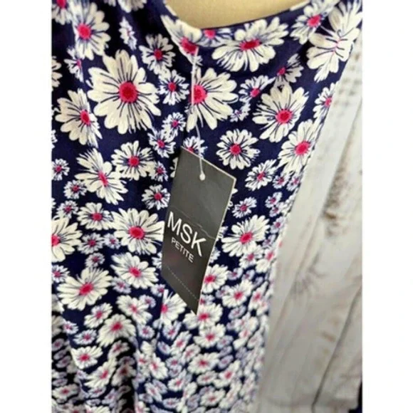 MSK Petite Sleeveless Floral Shirtdress Black White Women's Size PL - Picture 3 of 4